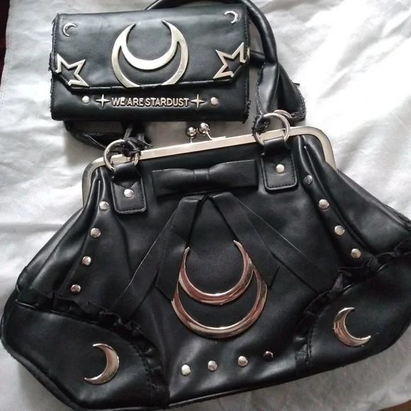 Black and Silver Women's Bag Set - Picture 1 of 2